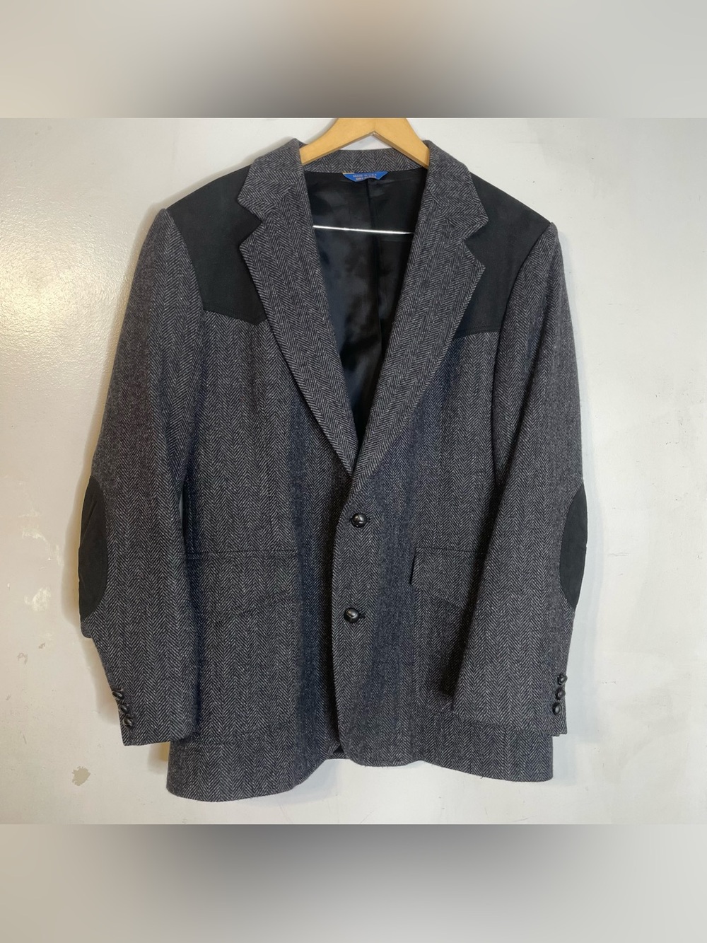 Vtg Pendleton Blazer Mens 44L Wool Tweed Suede Leather Jacket Elbow Patches USA
